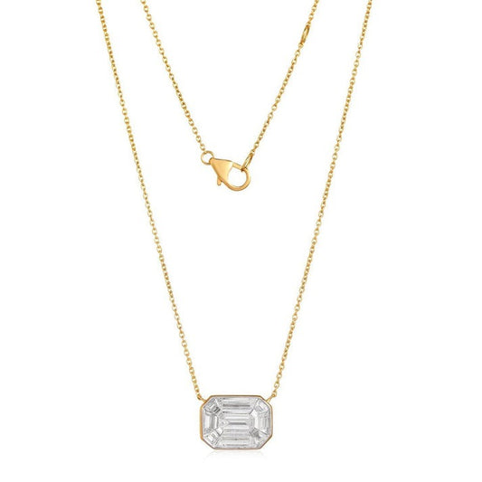 Emerald Cut Diamond Illusion Pendant Necklace in 14K Yellow Gold
