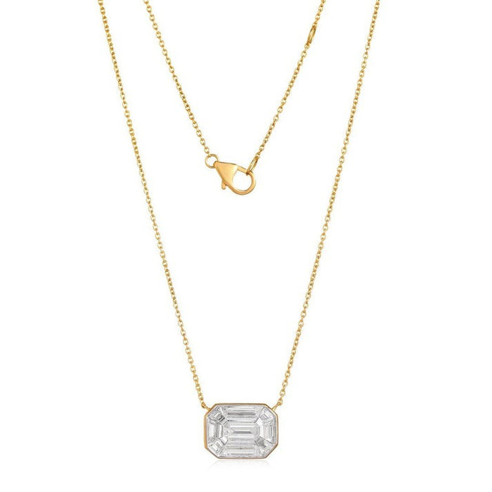 Emerald Cut Diamond Illusion Pendant Necklace in 14K Yellow Gold