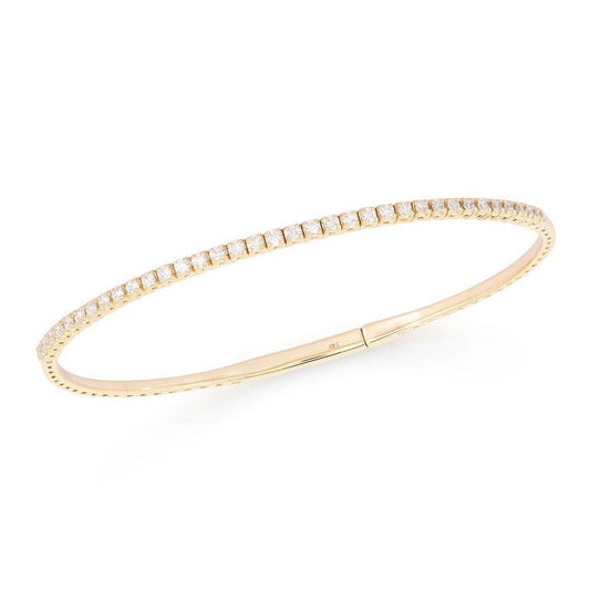 Round Diamond Thin Tennis Bangle Bracelet in 14K Yellow Gold