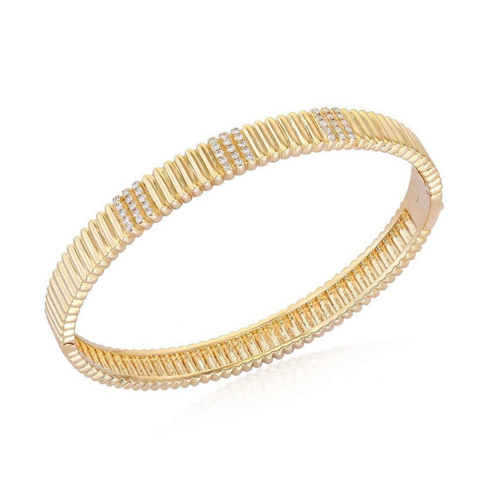 Ribbed Diamond Accent Bangle Bracelet in 14K Yellow Gold