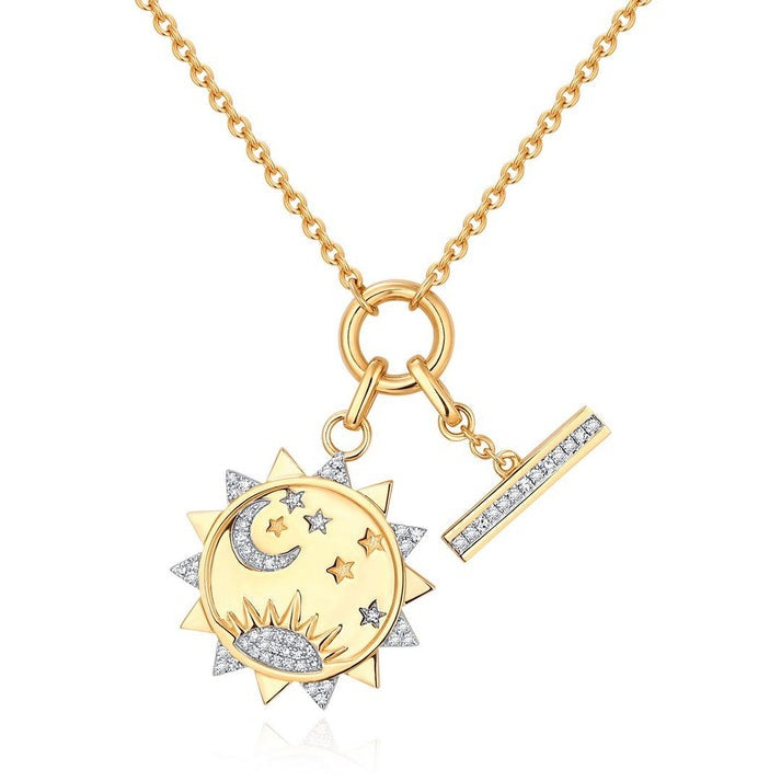Celestial Moon Star Charm Pendant Necklace in 14K Yellow Gold