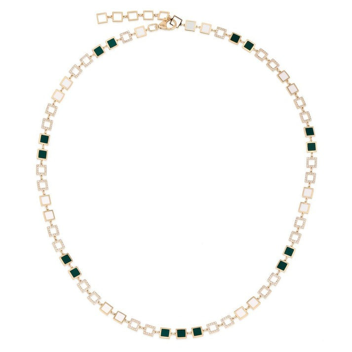 Lustrous Green Pearl Signature Diamond Link Necklace in 14K Yellow Gold