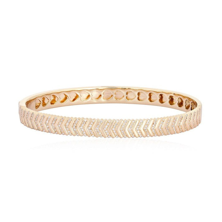 Heart Interior Chevron Bangle Bracelet in 14K Yellow Gold