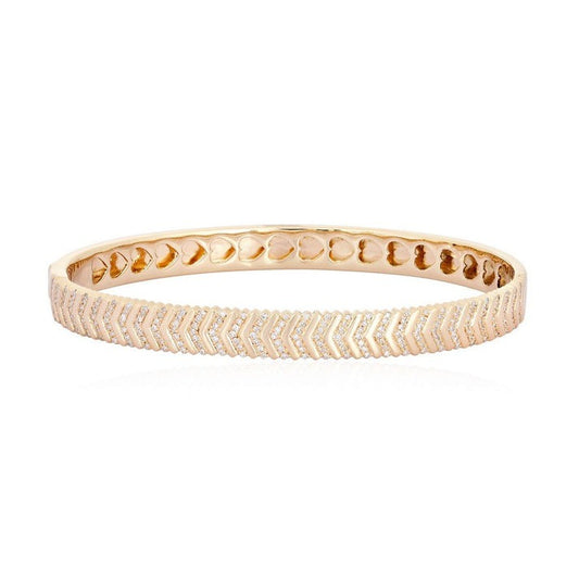 Heart Interior Chevron Bangle Bracelet in 14K Yellow Gold