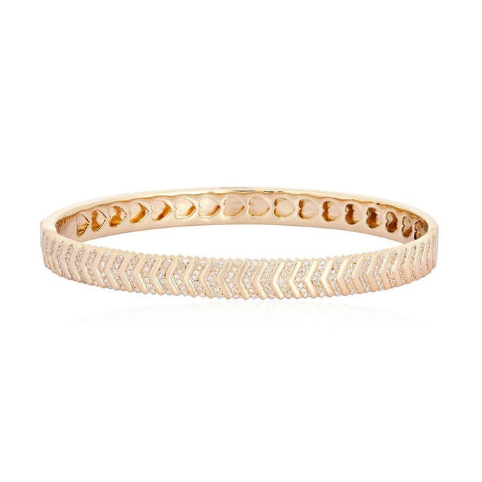 Heart Interior Chevron Bangle Bracelet in 14K Yellow Gold