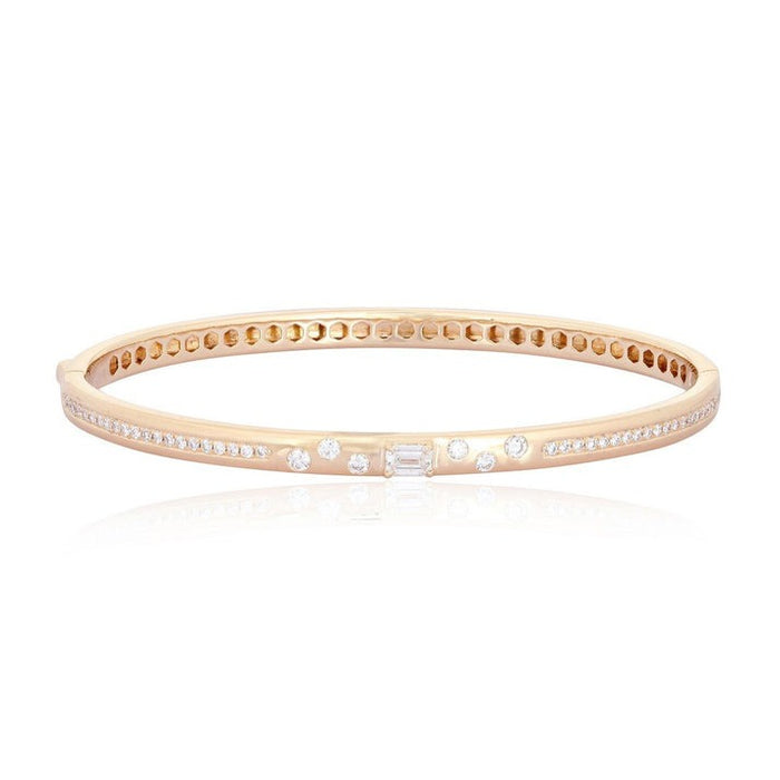 Baguette Round Diamond Scatter Bangle Bracelet in 14K Rose Gold