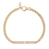 Diamond Heart Bar Curb Chain Bracelet in 14K Gold