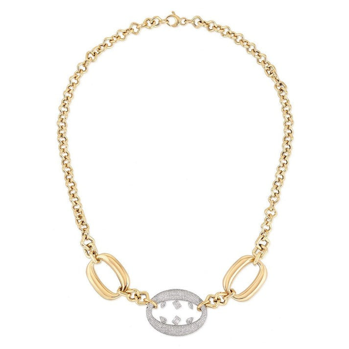 Baguette Radiant Diamond 14K (or 18k upon request) Yellow Gold Link Necklace