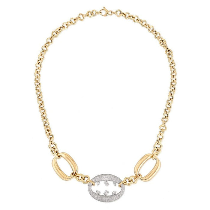 Baguette Radiant Diamond 14K (or 18k upon request) Yellow Gold Link Necklace