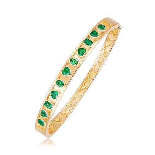 Brilliant Gemstones Bangle Bracelet in 14K Yellow Gold