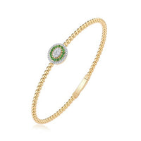 Oval Centerpiece Beaded Bangle Bracelet in 14K Gold