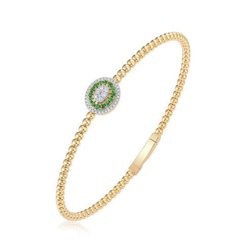 Oval Centerpiece Beaded Bangle Bracelet in 14K Gold