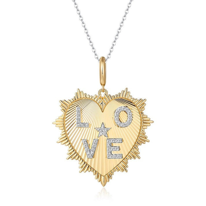 Diamond Love Heart Charm Pendant Necklace in 14K Yellow Gold