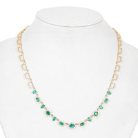 Gemstone Emerald 14K (or 18k upon request) Yellow Gold Diamond Link Necklace