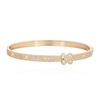 Floral Diamond Pave Detailing Bangle Bracelet in 14K Yellow Gold