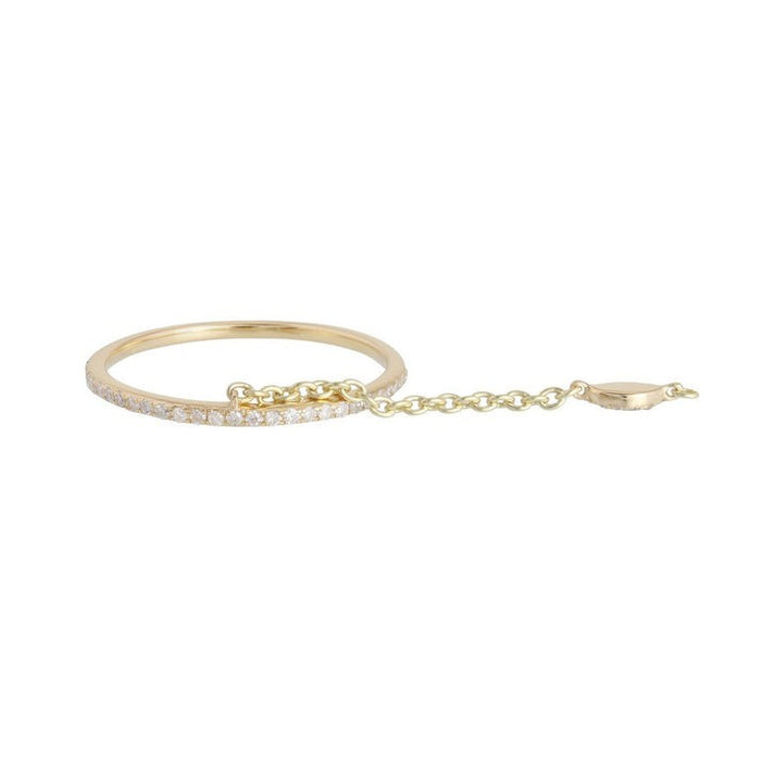 Slim Diamond Bangle Safety Chain Bracelet in 14K Yellow Gold