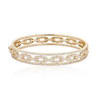 Triple Row Chain Link Diamond Bangle Bracelet in 14K Yellow Gold