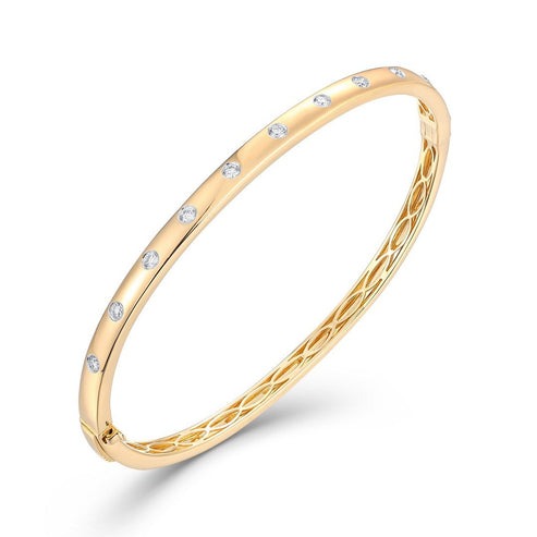 Ten Diamonds Bangle Bracelet in 14K Yellow Gold