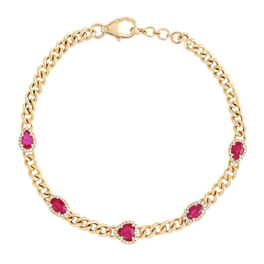 Crimson Royale Ruby Diamond Chain Bracelet in 14K Yellow Gold
