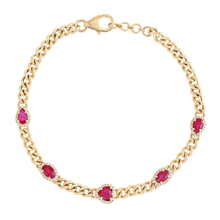 Crimson Royale Ruby Diamond Chain Bracelet in 14K Yellow Gold