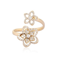 Flower Diamond Open Wraparound Ring in 14K Yellow Gold