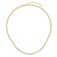 Cuban Link Chain Pave Bars Diamond Necklace in 14K Yellow Gold