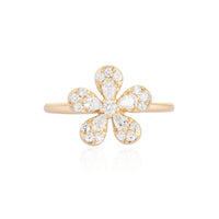 Diamond Pear Round Cut Flower Ring in 14K Yellow Gold