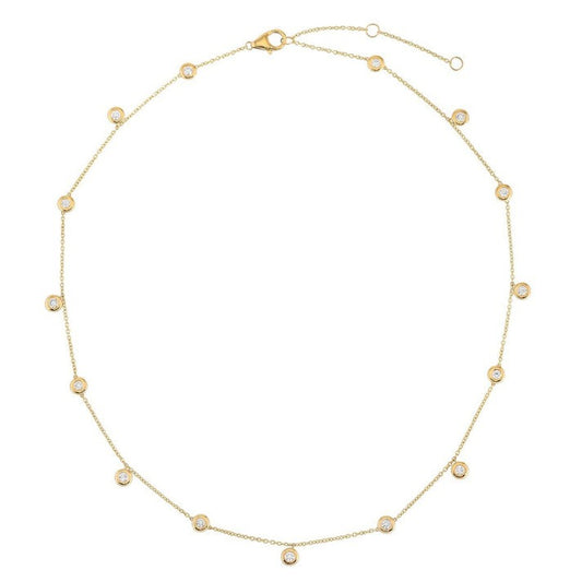Multi-Sapphire Emerald Station Necklace in 14K Yellow Gold