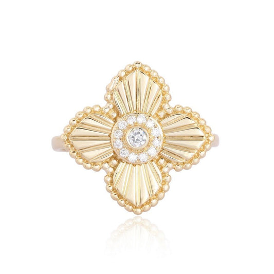 Diamond Flower Medallion Ring in 14K Yellow Gold