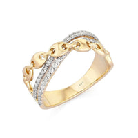 Cuban Link Chain Pave Diamond Ring in 14K Yellow Gold