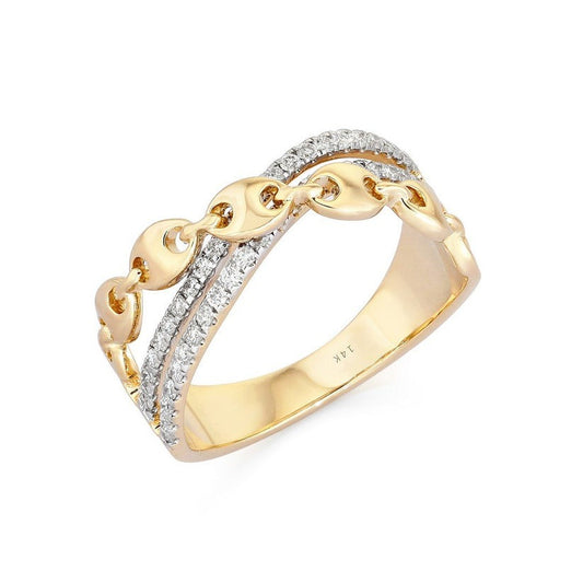 Cuban Link Chain Pave Diamond Ring in 14K Yellow Gold