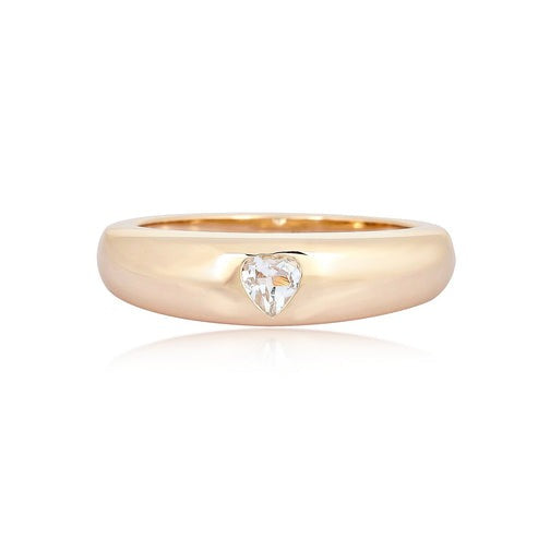 Solitaire Heart Diamond Band Ring in 14K Yellow Gold