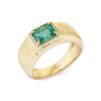 Emerald Cut Ribbed Band Ring in 14K Yellow Gold