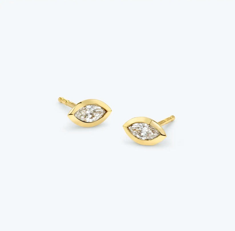 Marquise Diamond Stud Earrings in 14K Yellow Gold