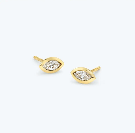 Marquise Diamond Stud Earrings in 14K Yellow Gold