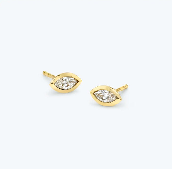 Marquise Diamond Stud Earrings in 14K Yellow Gold