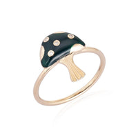 Diamonds Green Enamel Solitaire Ring in 14K Yellow Gold