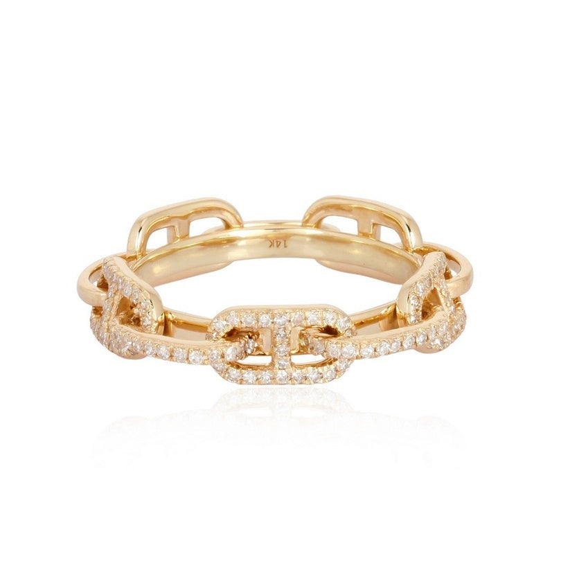 Pave Diamond Link Band Ring in 14K Yellow Gold