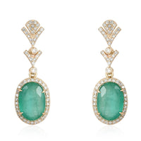 Vintage Drop Oval Emerald Earrings in 14K Yellow Gold