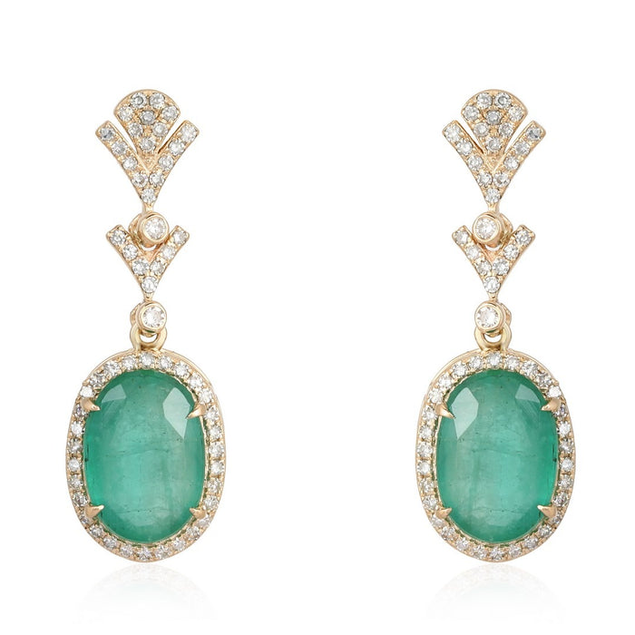 Vintage Drop Oval Emerald Earrings in 14K Yellow Gold