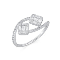 Small Square Baguette Diamond Open Wrap Ring in 14K White Gold