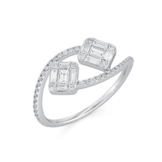 Small Square Baguette Diamond Open Wrap Ring in 14K White Gold