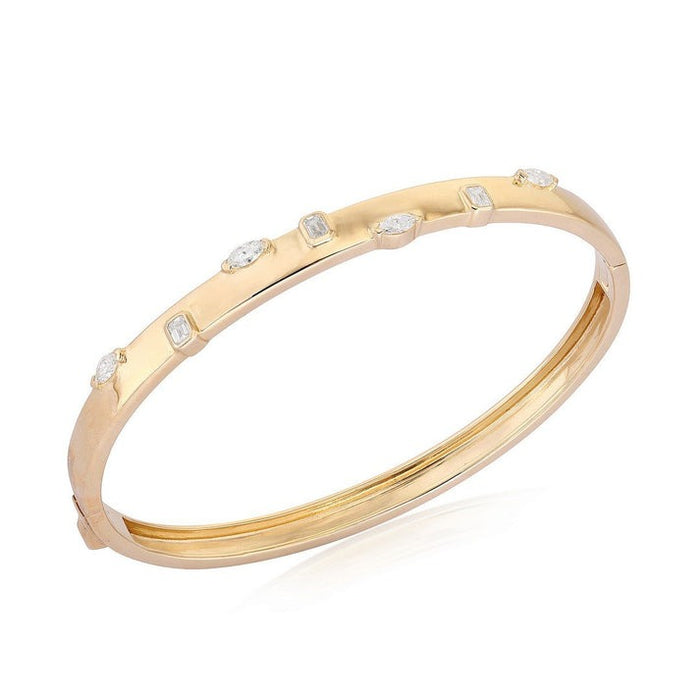 Mixed Shape Diamond Accent Bangle Bracelet in 14K Yellow Gold