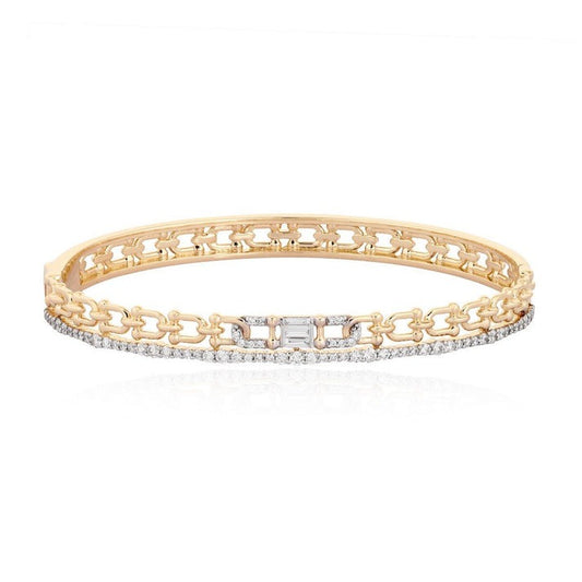 Baguette Chain Link Diamond Bangle Bracelet in 14K Gold