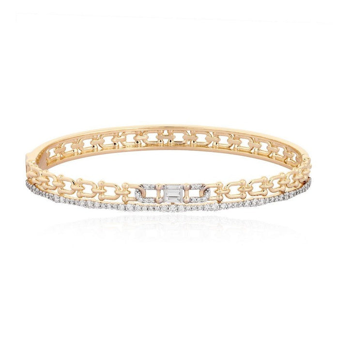 Baguette Chain Link Diamond Bangle Bracelet in 14K Gold