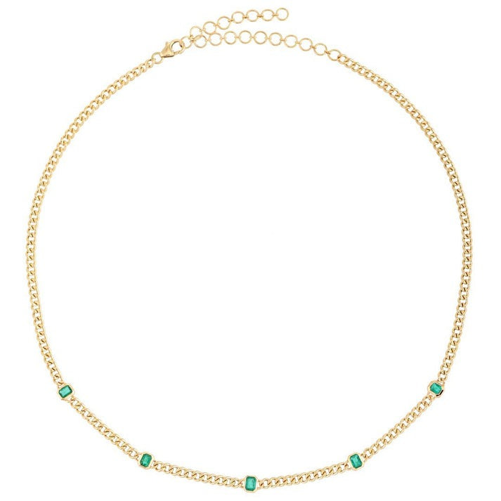 Emerald Baguette Chain Necklace in 14K Yellow Gold
