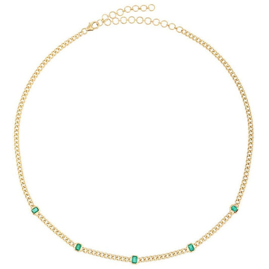 Emerald Baguette Chain Necklace in 14K Yellow Gold