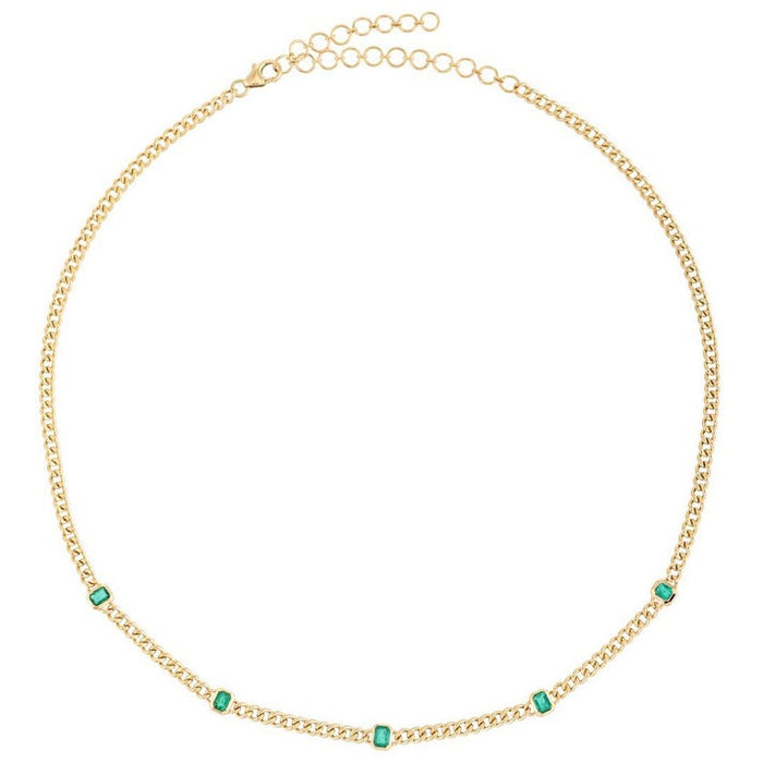 Emerald Baguette Chain Necklace in 14K Yellow Gold