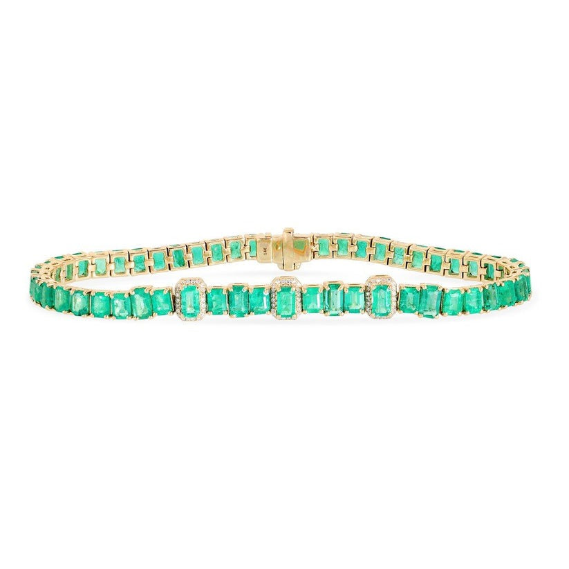 Emerald Diamond Pink Sapphire Tennis Bracelet in 14K Yellow Gold
