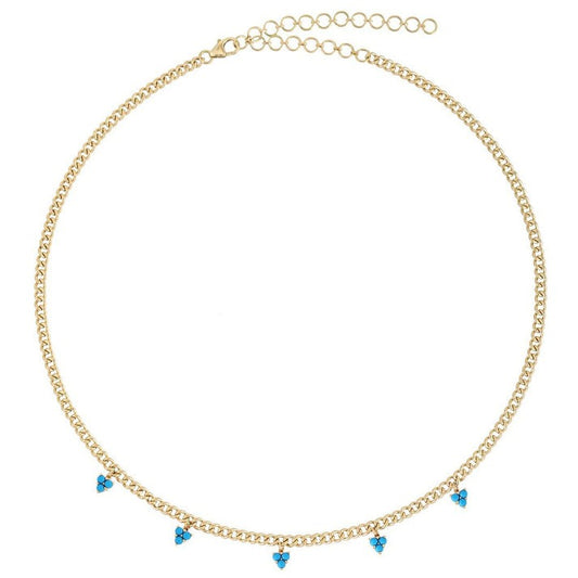 Turquoise Signature Diamond Link Necklace in 14K Yellow Gold